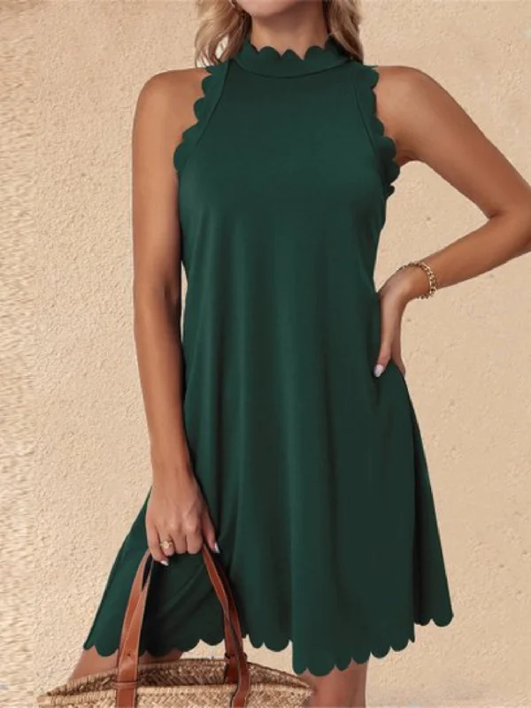 Plus size dresses with fit-and-flare shapes flatter -Comfortable plus size dresses for travel -Mock Neck Sleeveless Mini Dress