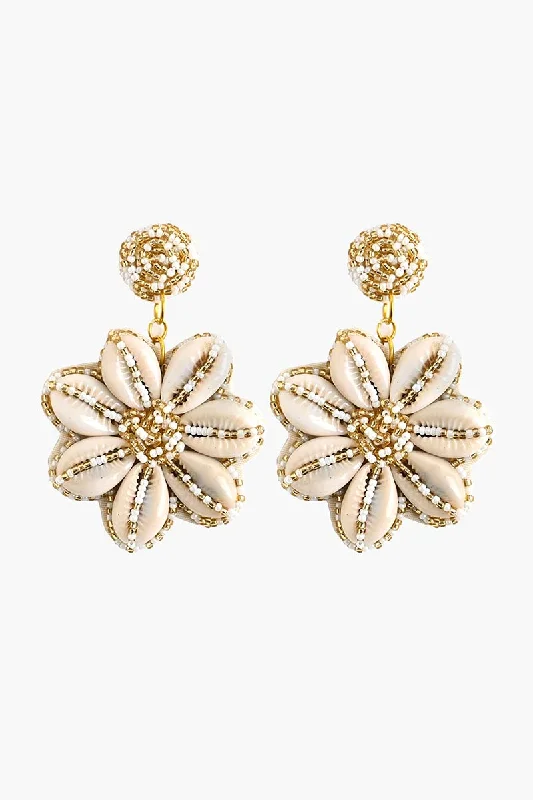 Maximalist Drop Earrings for Bling -Elegant Gold and Pearl Flower Earrings