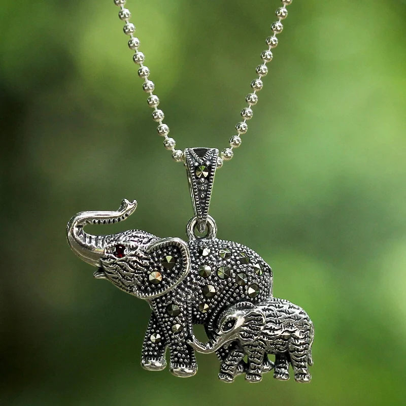 Beautiful necklaces and pendants with gemstone teardrops for an elegant effect-Glistening Elephants Marcasite & Silver Pendant Necklace