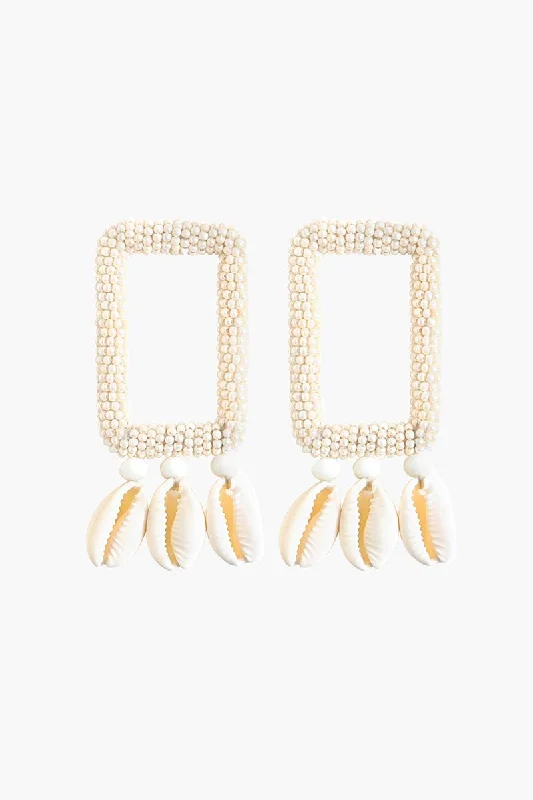 Punk Drop Earrings with Spikes -Pearl-Embellished Shell Earrings