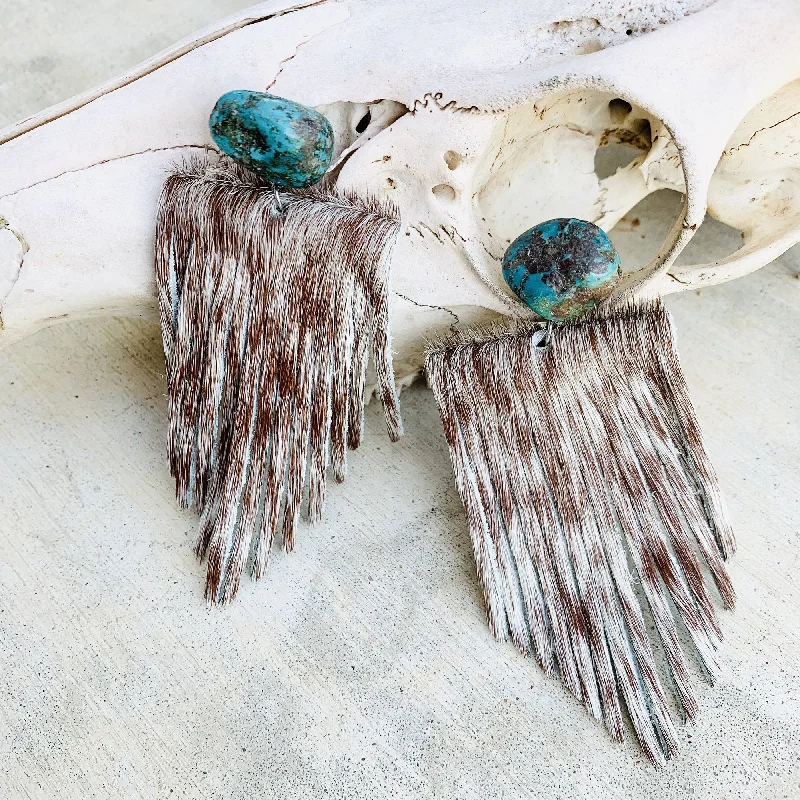 Tarnish Resistant Drop Earrings for Longevity -VE88 -  Vestige Cowhide and Turquoise Nugget Earrings