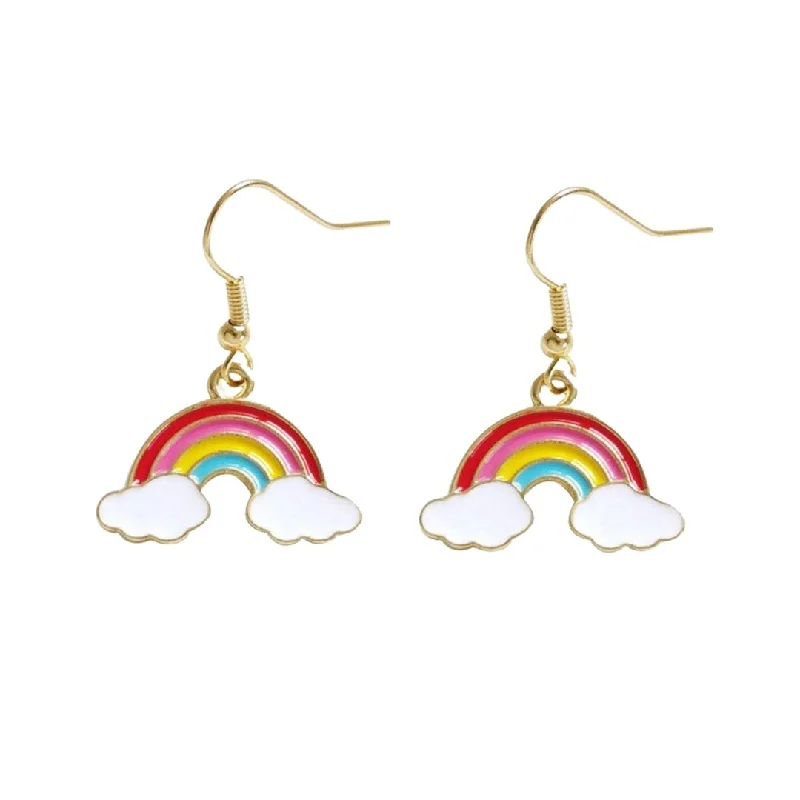 Drop Earrings for Graduation Day -Sunny Skies '70s-'80s Style Enamel Rainbow Hook Earrings in Gift Box