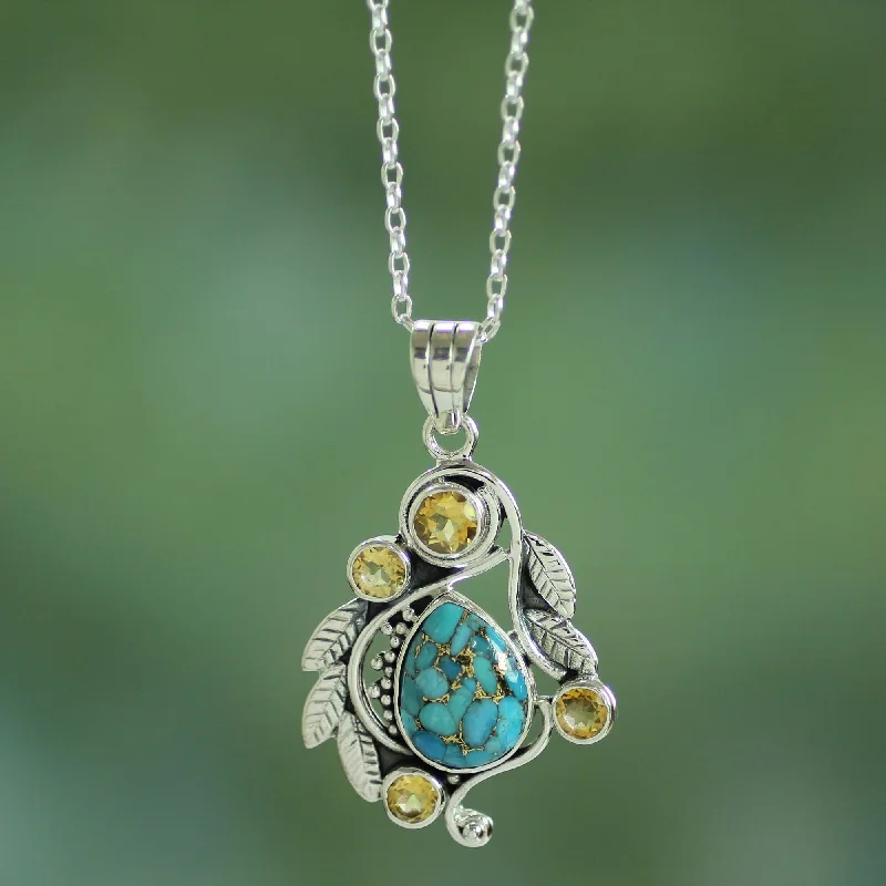 Elegant necklaces and pendants with infinity symbols for timeless designs-Golden Forest Mist Handmade Composite Turquoise and Citrine Necklace