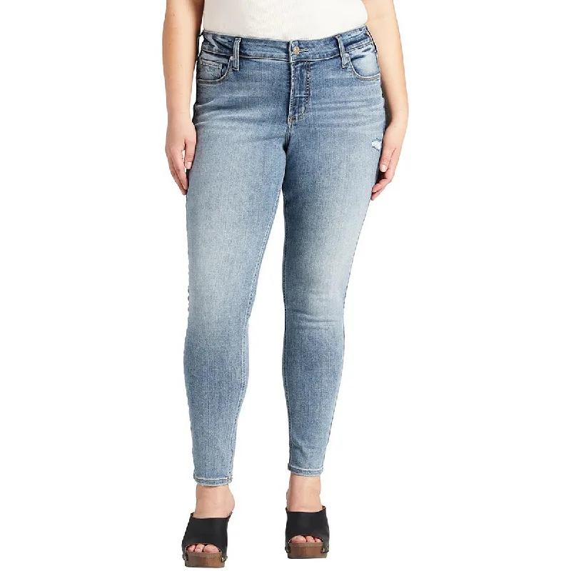 Sustainable Jeans for Eco -Silver Jeans Co. Womens Elyse Mid-Rise Distressed Skinny Jeans