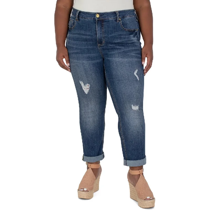 Relaxed Jeans for Comfortable -Seven7 Womens Plus Weekend Destroyed Cuffed Skinny Jeans