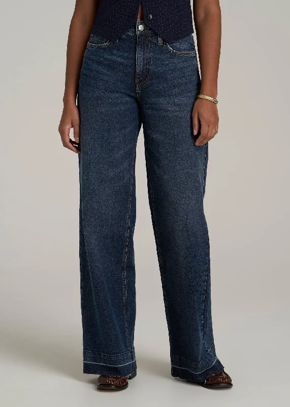 Mother's Day Jeans for Gift -Luna High Rise Wide Leg Tall Jeans for Women in Faded Dark Indigo