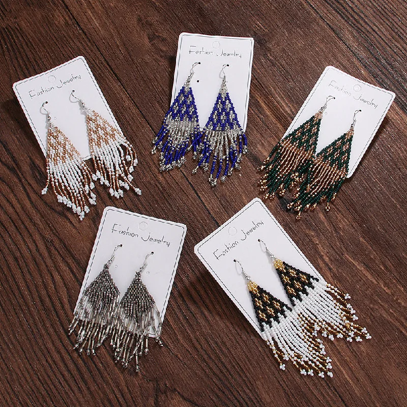 Drop Earrings for Fitness Activities -Wholesale Bohemian Beaded Braided Long Tassel Earrings