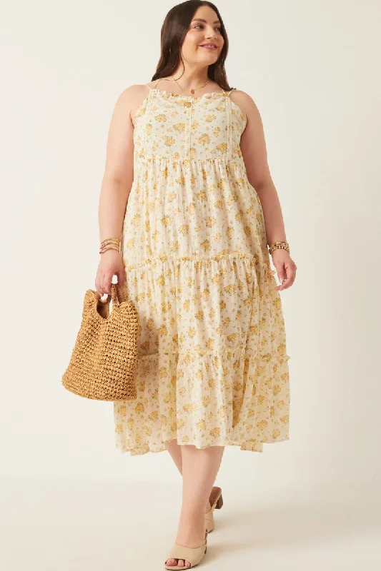 Plus size dresses with fitted bodices shape beautifully -Plus size dresses with tiered skirts for a fun look -Textured Lace Detail Strappy Back Dress