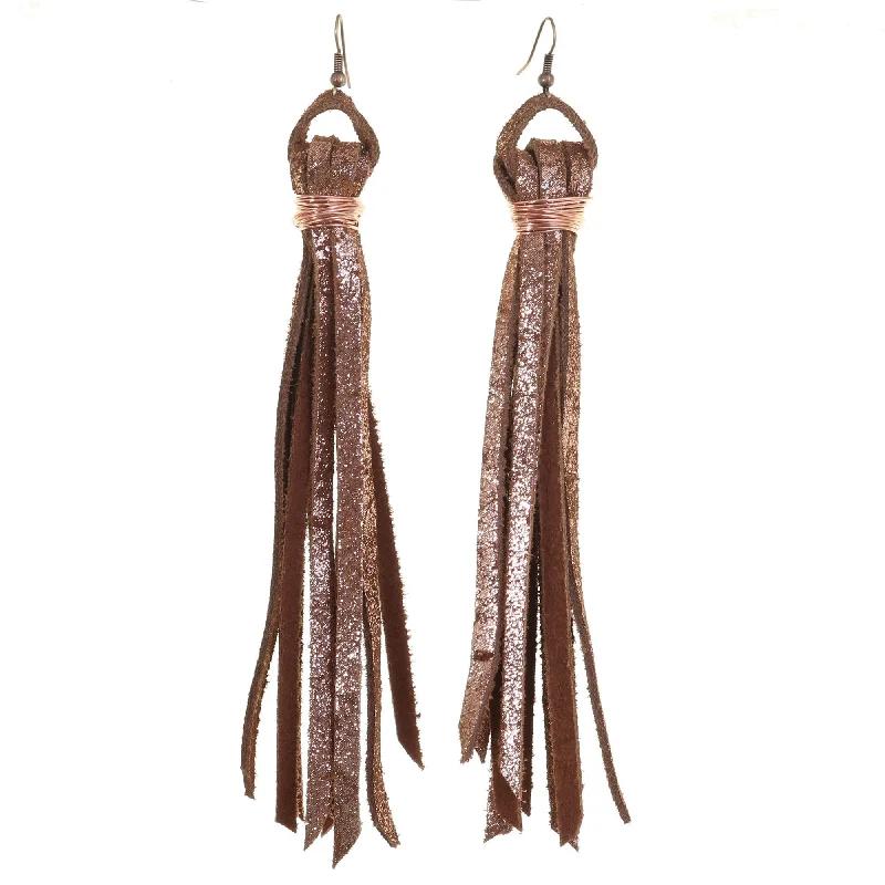 Heart Shaped Drop Earrings for Love -VE33 - Vestige Rose Gold Metallic Tassel Earrings