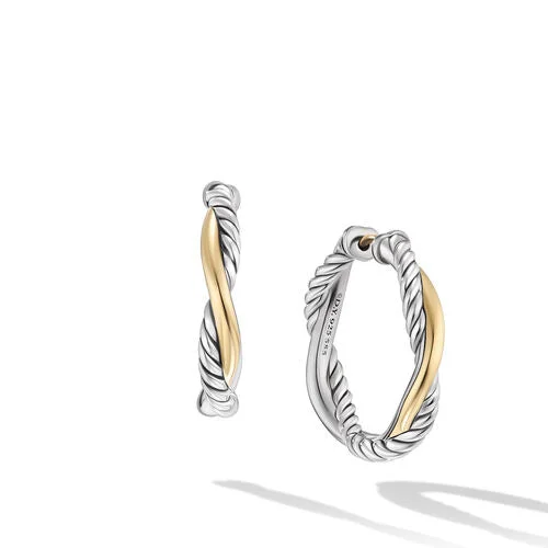 Waterproof Drop Earrings for Outdoor -Petite Infinity Hoop Earrings in Sterling Silver with 14K Yellow Gold