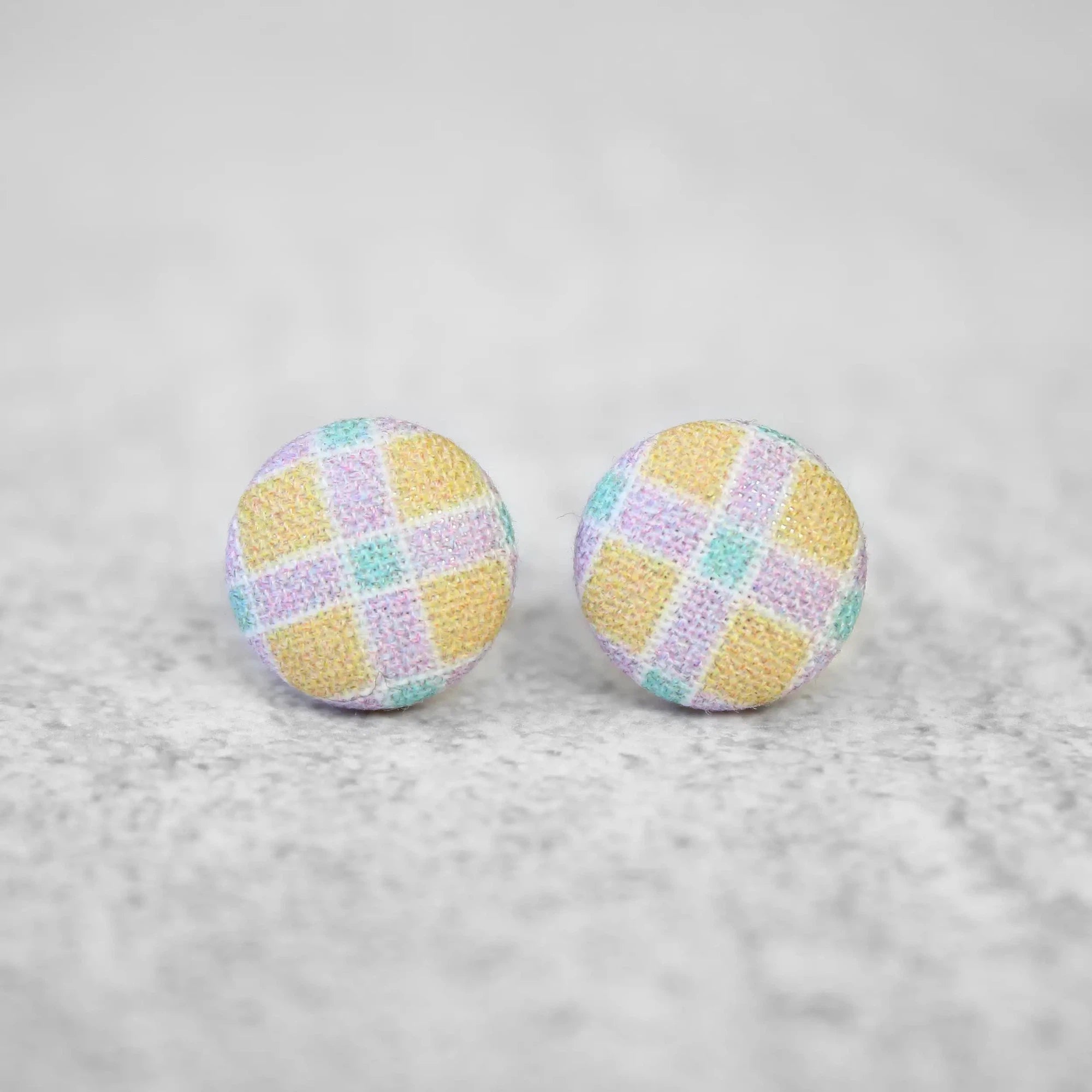 Celtic Drop Earrings with Knotwork -Pastel Plaid Fabric Button Earrings | Handmade in the US