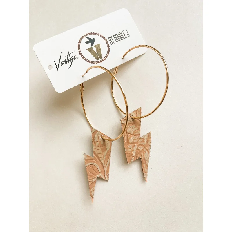 Drop Earrings with Embossed Patterns -VE124 - Rose Bolt Hoop Earrings