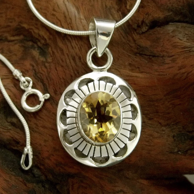 Elegant necklaces and pendants with infinity symbols for timeless designs-Sun Halo Sterling Silver Necklace with Citrine from India Jewelry