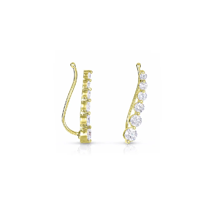 Drop Earrings for Prom Night -Sabel Collection Yellow Gold Graduated Diamond Linear Earrings