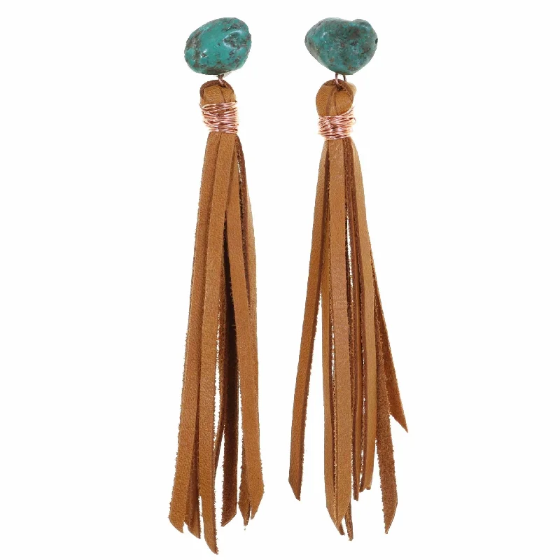 Hippie Drop Earrings with Beads -VE21 - Vestige Buckskin Bandit Tassel and Turquoise Nugget Earrings