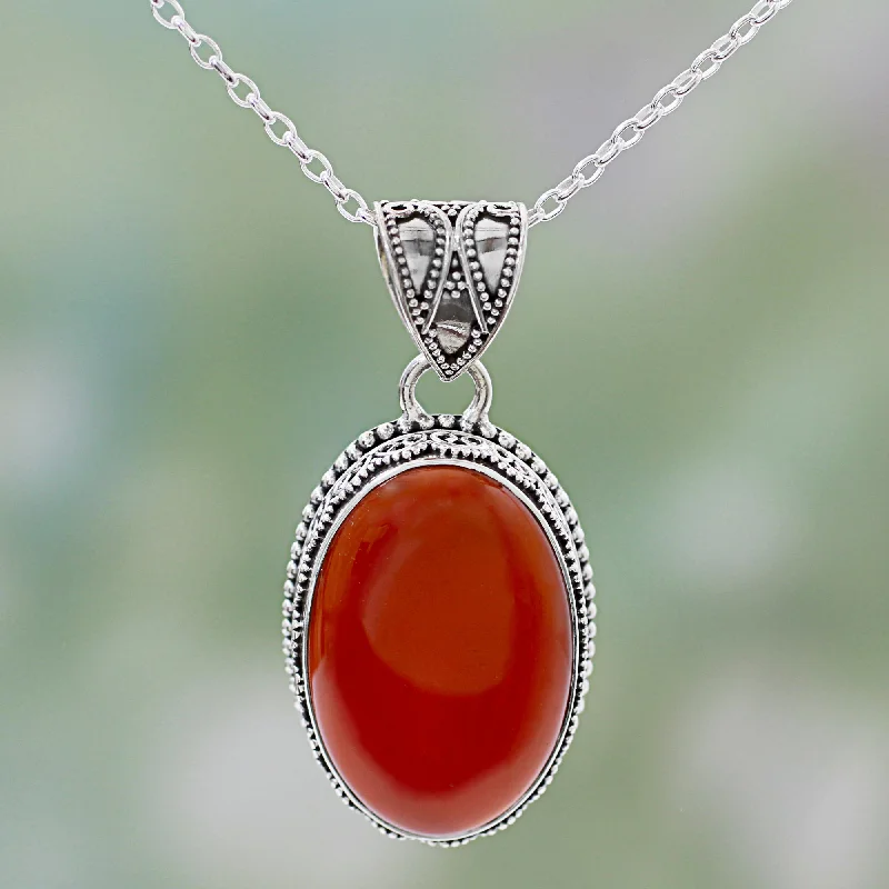 Necklaces and pendants with celestial starburst designs for a radiant look-Fiery Glamour Carnelian Silver Pendant Necklace