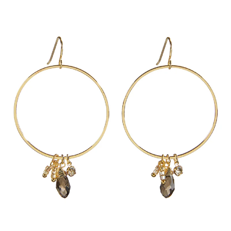 Detachable Drop Earrings with Charms -Silver Smoke Dangle Hoops Earrings in Gold | Glass Crystal Gemstones