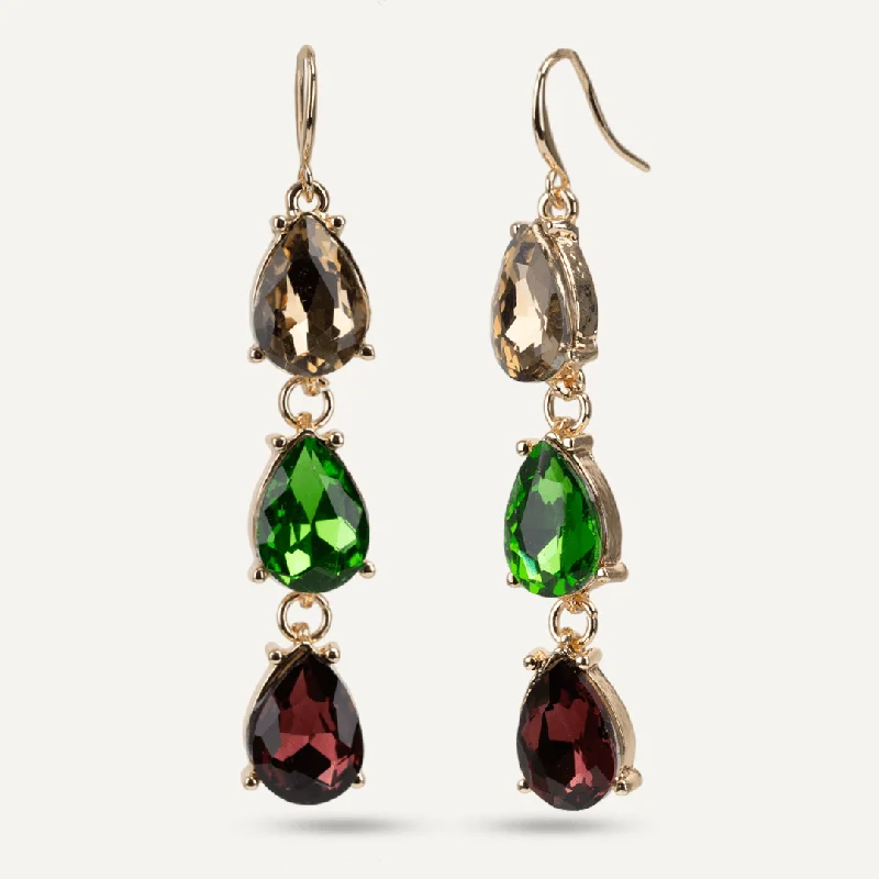 Rhinestone Drop Earrings for Sparkle -Iris Jewel & Crystal Hook Earrings In Gold-Tone