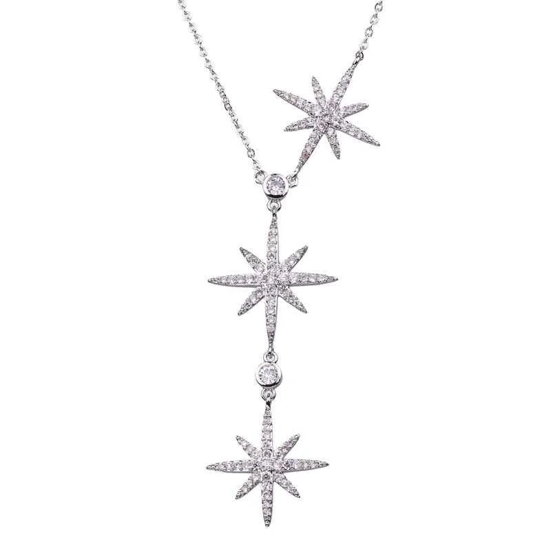 Stunning necklaces and pendants with amethyst gemstones for a calming effect-Three Star Necklaces Cubic Zirconia