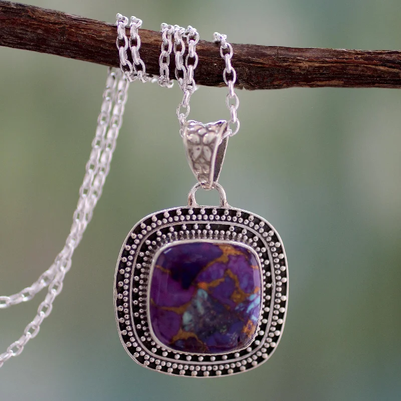 Beautiful necklaces and pendants with tree branch motifs for a nature-inspired design-Violet Sunset Purple Turquoise Necklace in Sterling Silver