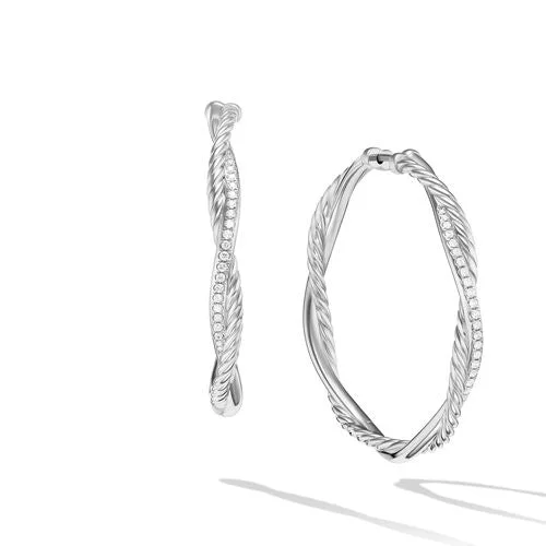 Adjustable Drop Earrings for Custom Fit -Infinity Hoop Earrings in Sterling Silver with Pavé Diamonds