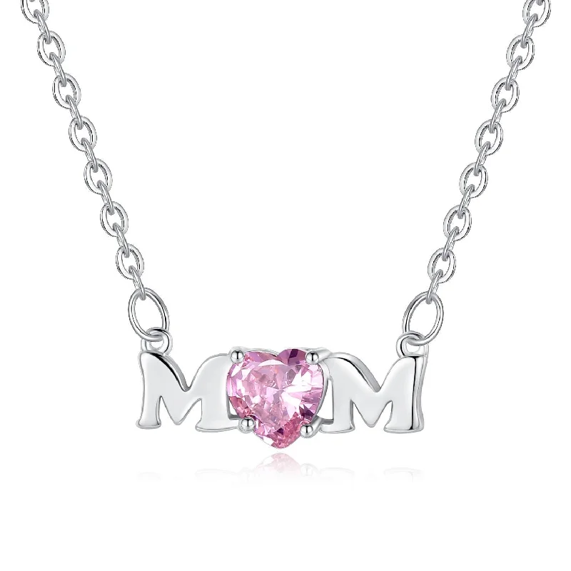 Best necklaces and pendants with black diamonds for an edgy, bold statement-Mom Necklace with Pink Cubic Zirconia