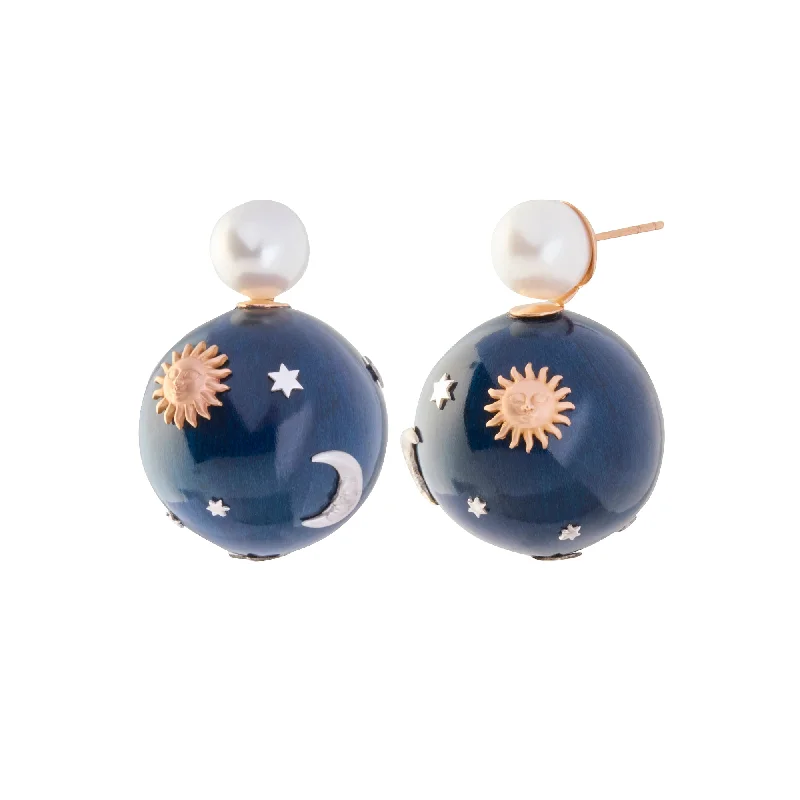 Drop Earrings for Wellness Routine -Celestial Motif Marquetry Earrings