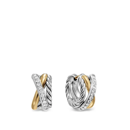 Animal Print Drop Earrings for Fun -Crossover Three Row Huggie Hoop Earrings in Sterling Silver with 18K Yellow Gold, 13mm