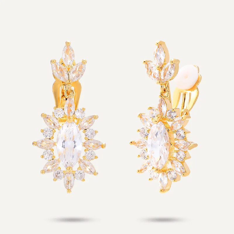 Drop Earrings for Fitness Activities -Elizabeth Cubic Zirconia Clip On Earrings In Gold-Tone