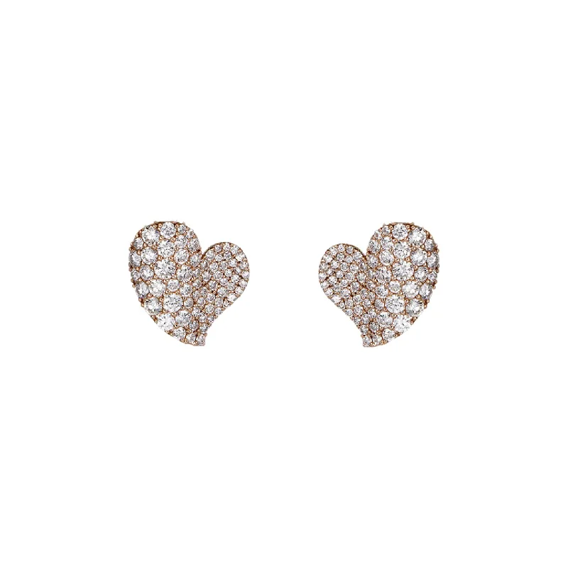 Drop Earrings for Birthday Celebration -Sabel Collection Rose Gold Diamond Heart Wave Earrings