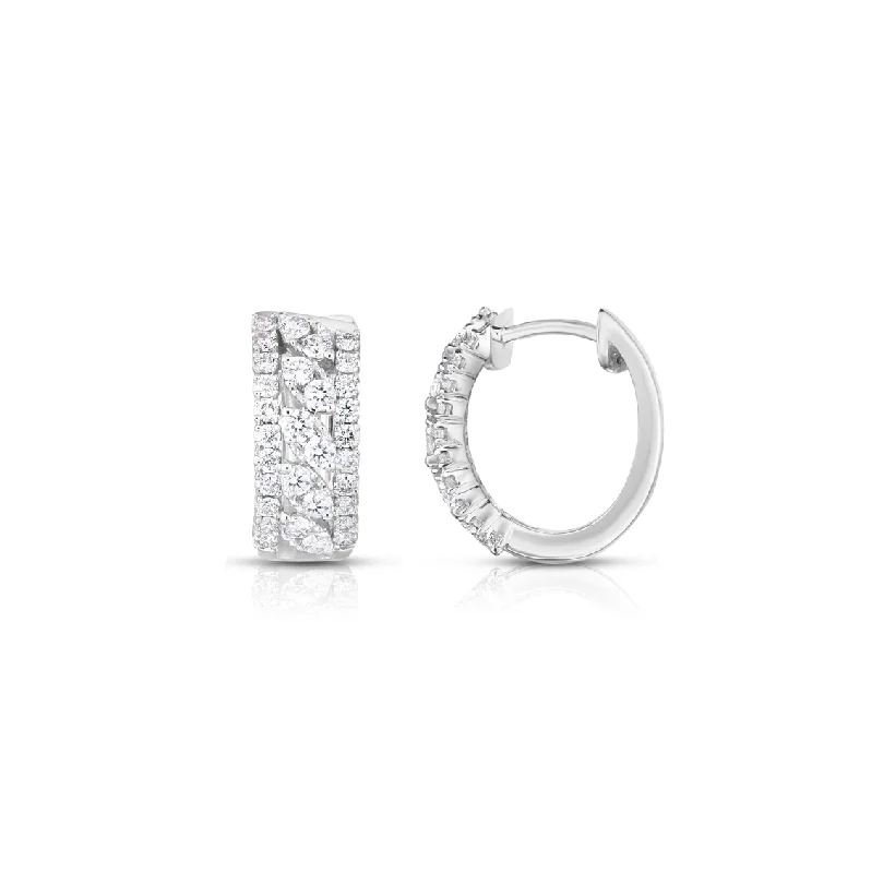 Drop Earrings with Debossed Designs -Sabel Collection White Gold Pavé Diamond Hoop Earrings