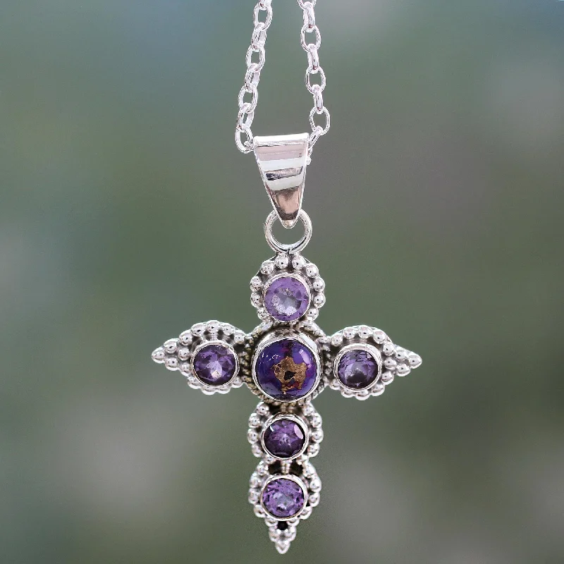 Stunning necklaces and pendants with ruby gemstones for a luxurious red hue-Divine Harmony Handcrafted Amethyst and Sterling Silver Cross Necklace