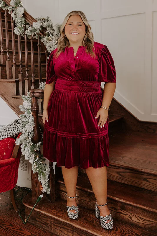 Plus size dresses for summer nights shimmer lightly -Plus size dresses with ruffled sleeves for a playful touch -Merlot Dreams Velvet Dress Curves