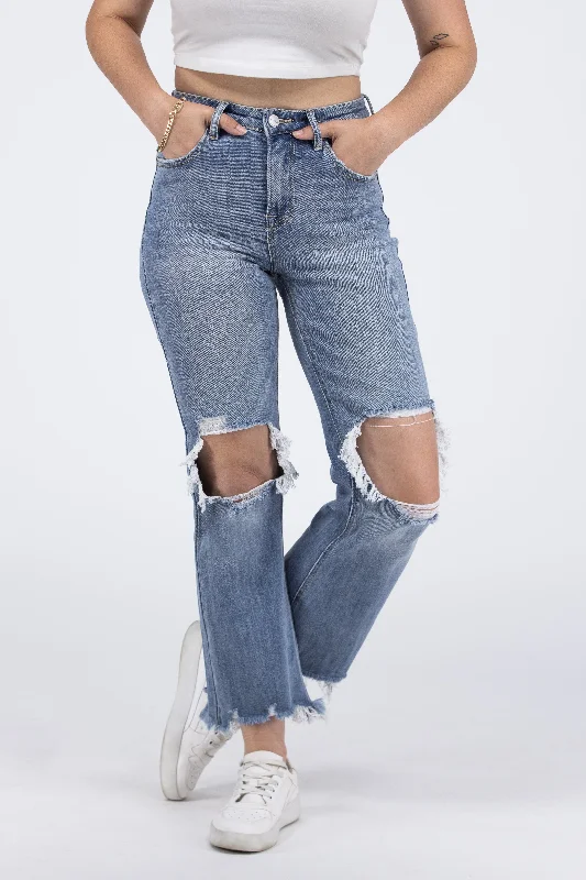 Painted Back Pocket Jeans for Artistic -Can't Keep Up from Risen: High-Rise Crop Straight Leg Denim