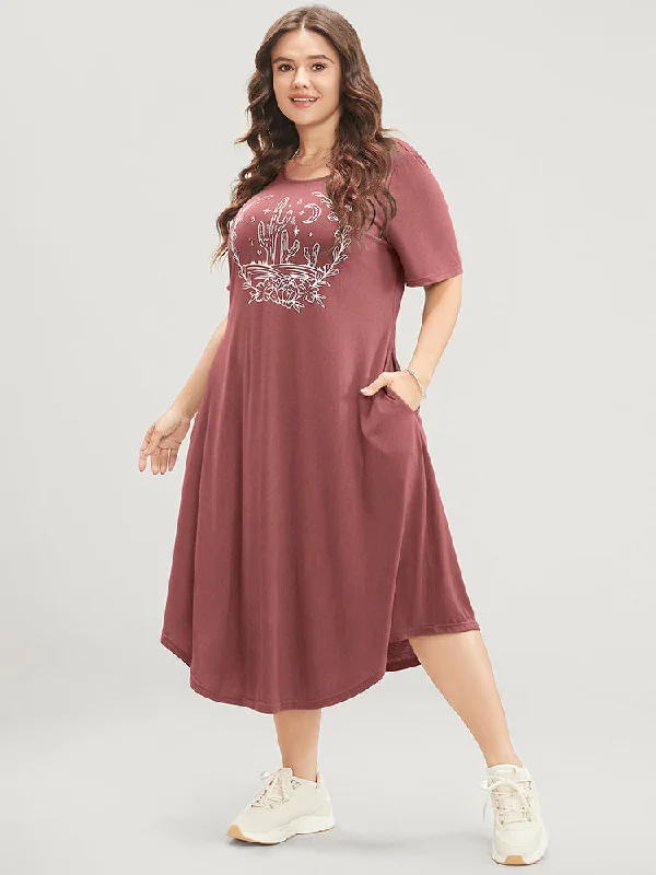 Elegant plus size dresses for weddings fit beautifully -Plus size dresses for special occasions like prom -Graphic Print Pocket Arc Hem Tee Dress