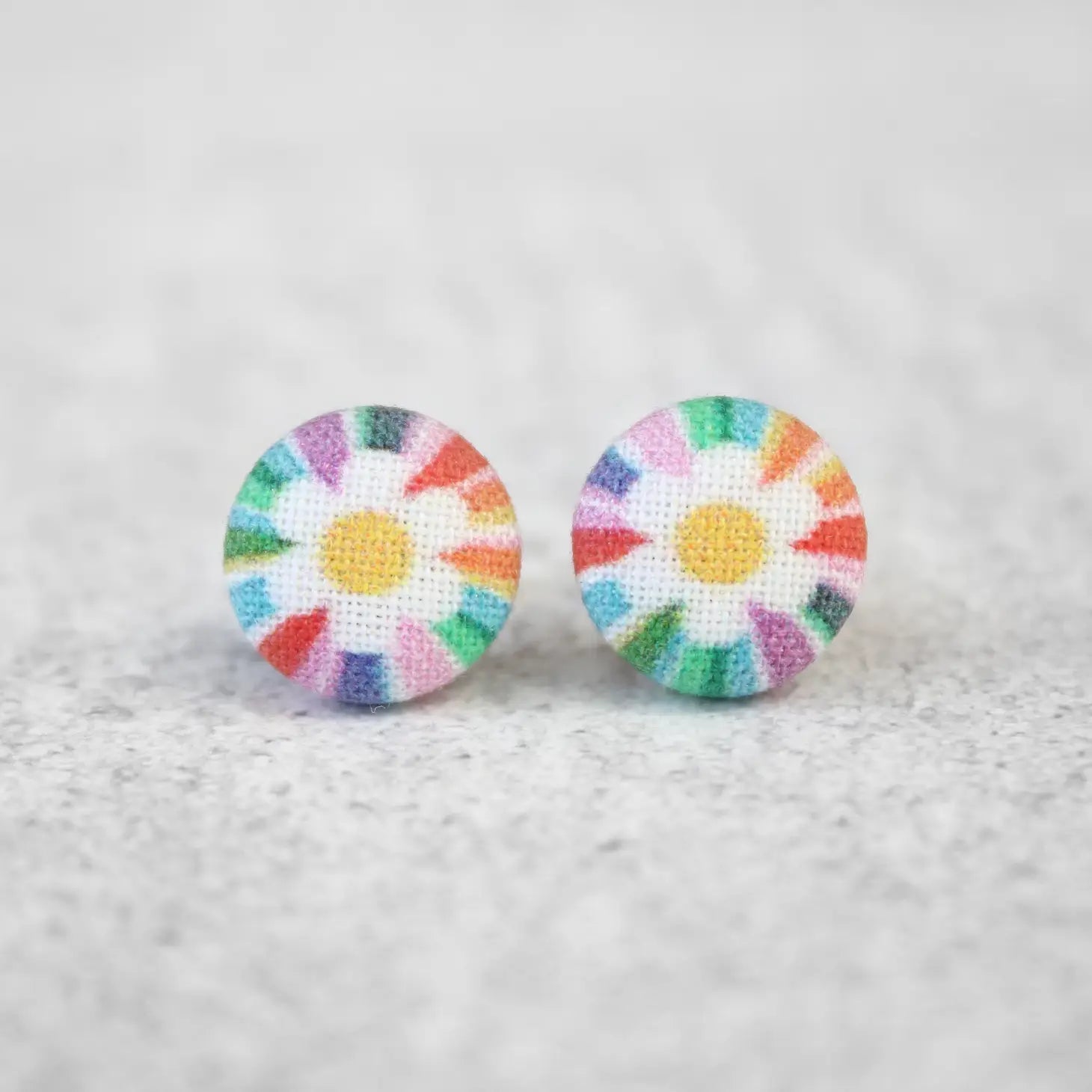 Bohemian Drop Earrings with Tassels -Daisy Kaleidoscope Fabric Button Earrings | Handmade in the US