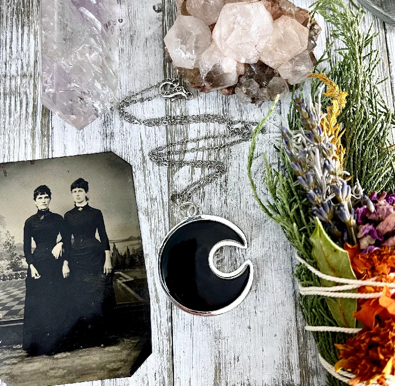 Best necklaces and pendants with vintage lockets for a nostalgic, sentimental look-Crescent Moon Black Onyx Crystal Necklace in Sterling Silver / Designed by FOXLARK Collection