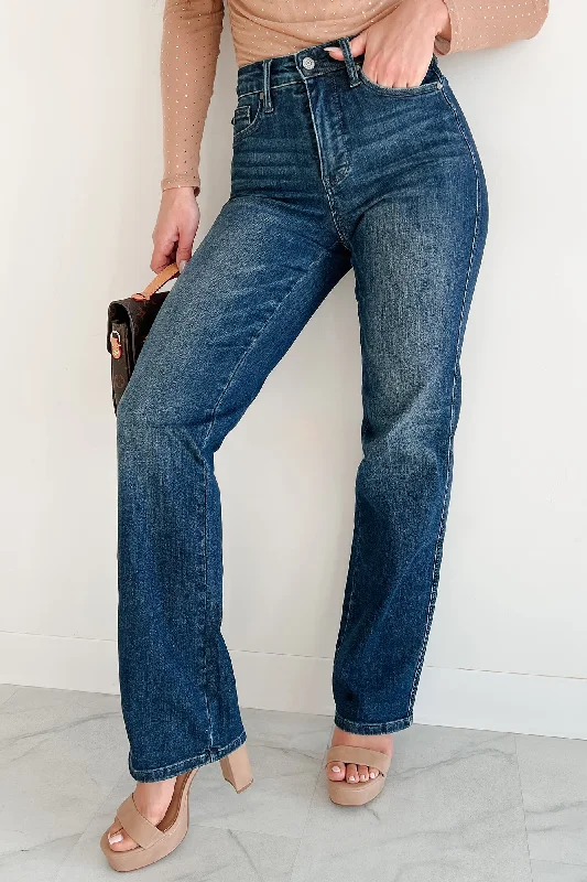 Five Pocket Jeans for Storage -Carlyle Mid Rise Tummy Control Judy Blue Straight Leg Jeans (Dark)