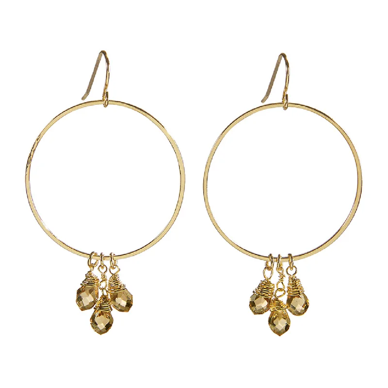 Heavy Duty Drop Earrings for Durability -Radiant Crystal Dangle Hoops Earrings in Gold | Cut Glass Gemstones