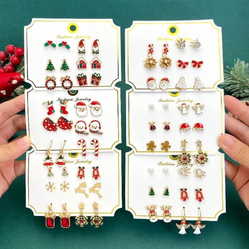 Tarnish Resistant Drop Earrings for Longevity -Wholesale Cute Elk Santa Claus Snowman Cartoon Oil Drop Christmas Earrings