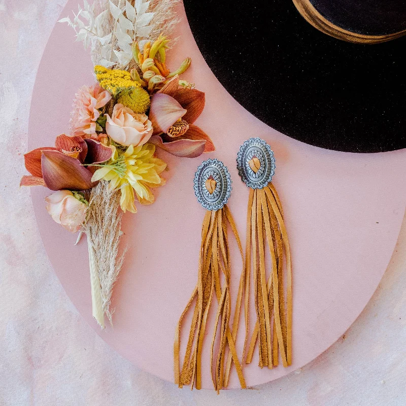 Indian Drop Earrings with Intricacy -VE90 -  Vestige Southwest Concho Fringe Earrings