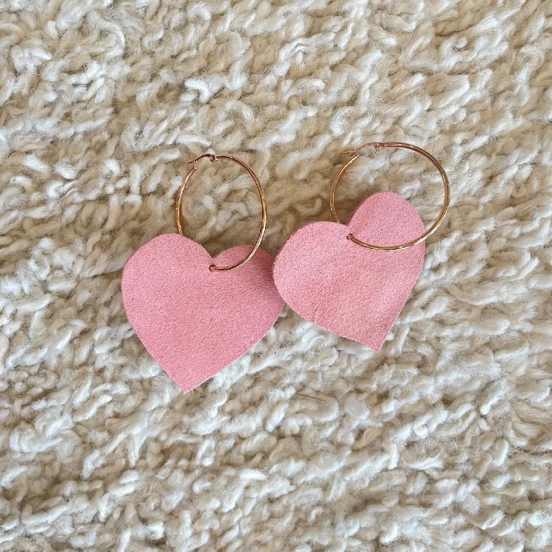 Drop Earrings with Infinity Symbols -VE106 - Pink Suede Heart Earrings