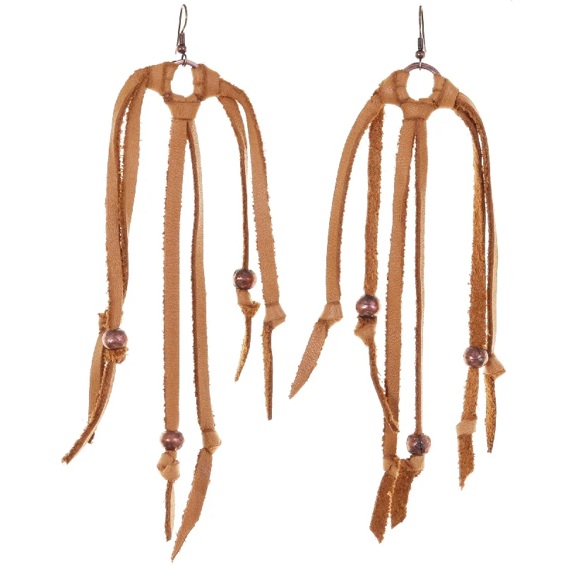 Nickel Free Drop Earrings for Safety -VE16 - Buckskin Bandit Leather Fringe Dream Catcher Earrings