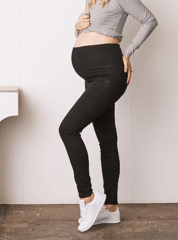 Patchwork Jeans for Bohemian -Julie Over the Bump Skinny Maternity Denim Jeans Black