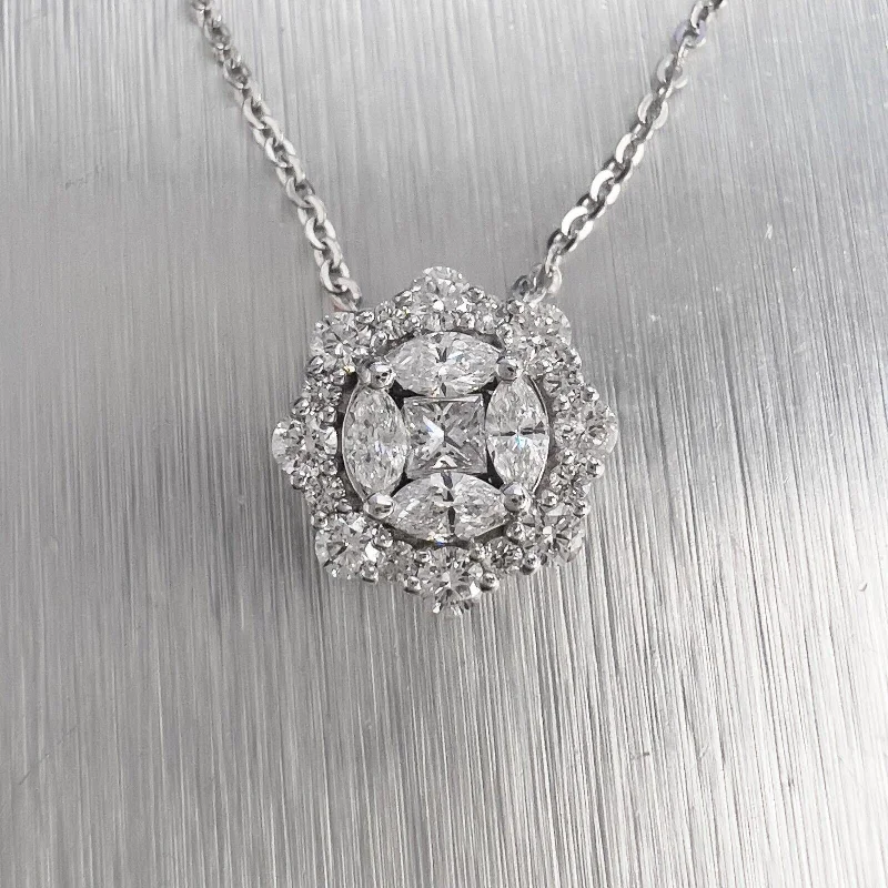 Stunning necklaces and pendants with ruby and diamond combinations for a luxurious effect-14k White Gold Princess & Marquise Diamond Cluster Circlet Necklace 0.85ctw