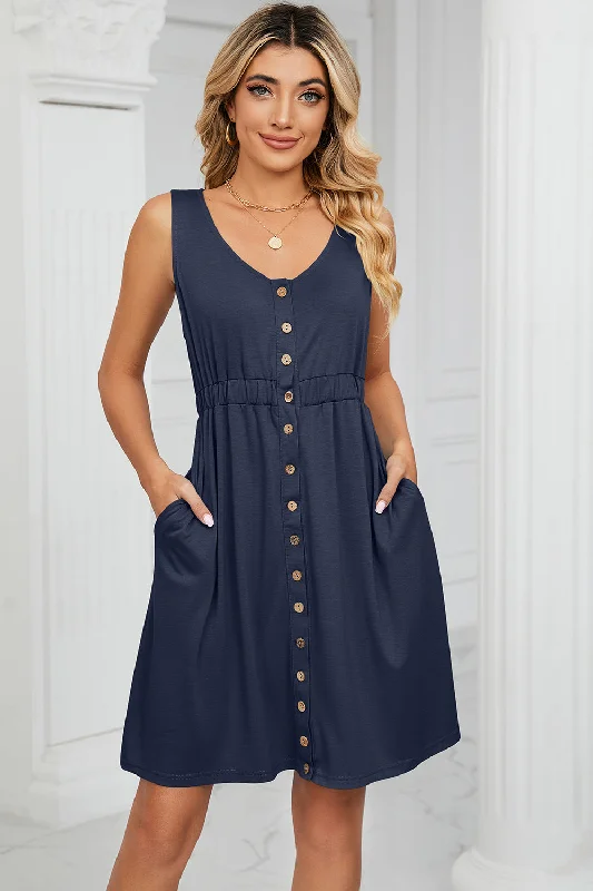 Plus size dresses for office wear stay sharp -Plus size dresses with pleated details for texture -Buttoned Wide Strap Mini Dress