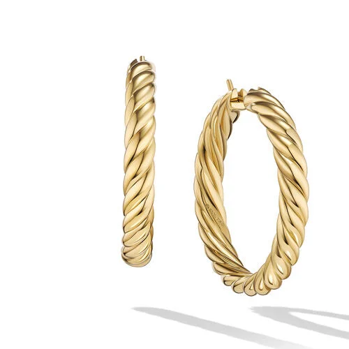 Drop Earrings with Enamel Coating -Sculpted Cable Hoop Earrings in 18K Yellow Gold