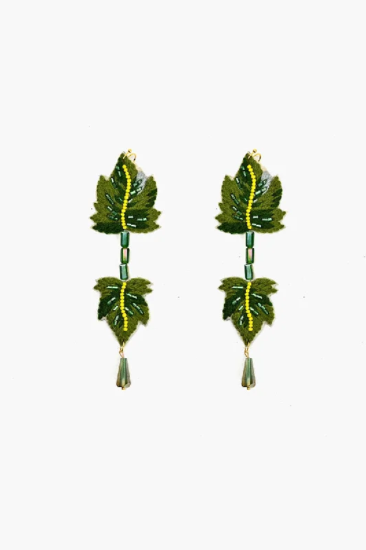 Drop Earrings with Filigree Work -Long Leafy Earrings