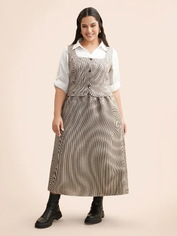 Plus size dresses for everyday wear stay tough -Plus size dresses for plus size bridesmaids -Square Neck Houndstooth Elastic Waist Dress