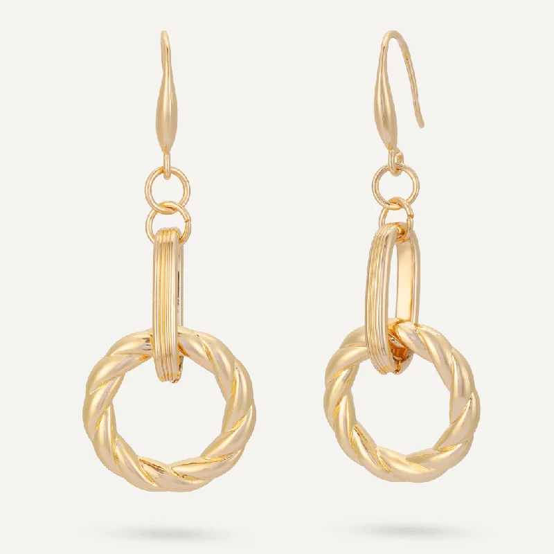 Drop Earrings with Hammered Finish -Contemporary Chain-Link Hook Earrings In Gold-Tone